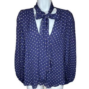 Reformation Navy Polk-a-Dot Blouse XS